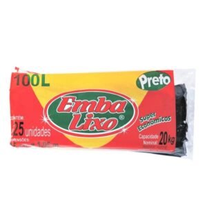 Saco de Lixo Econômico 100 L Preto 75x105cm 0,002 PT 25 UN Embalixo